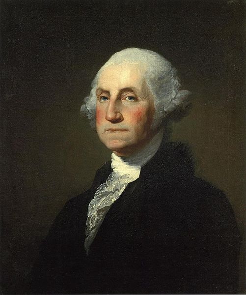 George Washington, 1796, by Gilbert Stuart [Public Domain].  His hair was pomaded and powdered by his personal valet.