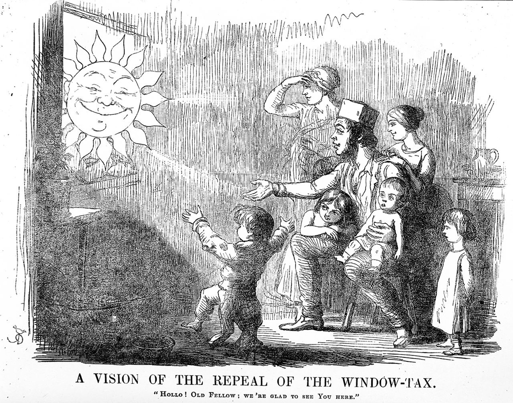 This cartoon from an 1850 edition of the British satircal magazine Punch advocated for the repeal of the window tax. Indeed, repeal finally took place in July 1851. Credit: Wellcome Library, London. 