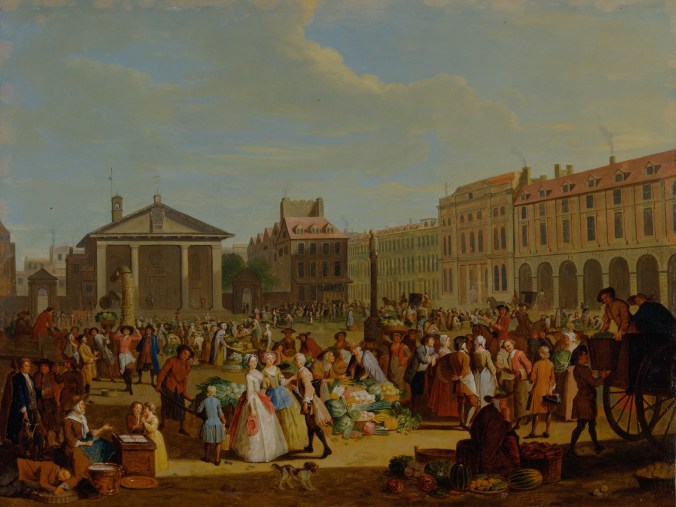 Pieter Angillis, 1685–1734, Flemish, active in Britain (from ca. 1715), Covent Garden, ca. 1726, Oil on copper. Pubic domain. Credit: Yale Center for British Art, Paul Mellon Collection