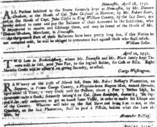 Washington Virginia Gazette Ad