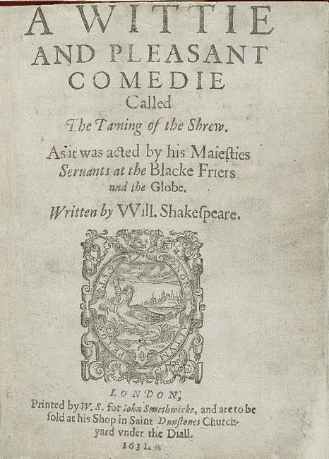 First Quarto title page of The Taming of the Shrew