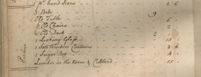 Parlor on the Augustine Washington 1743 Probate Inventory