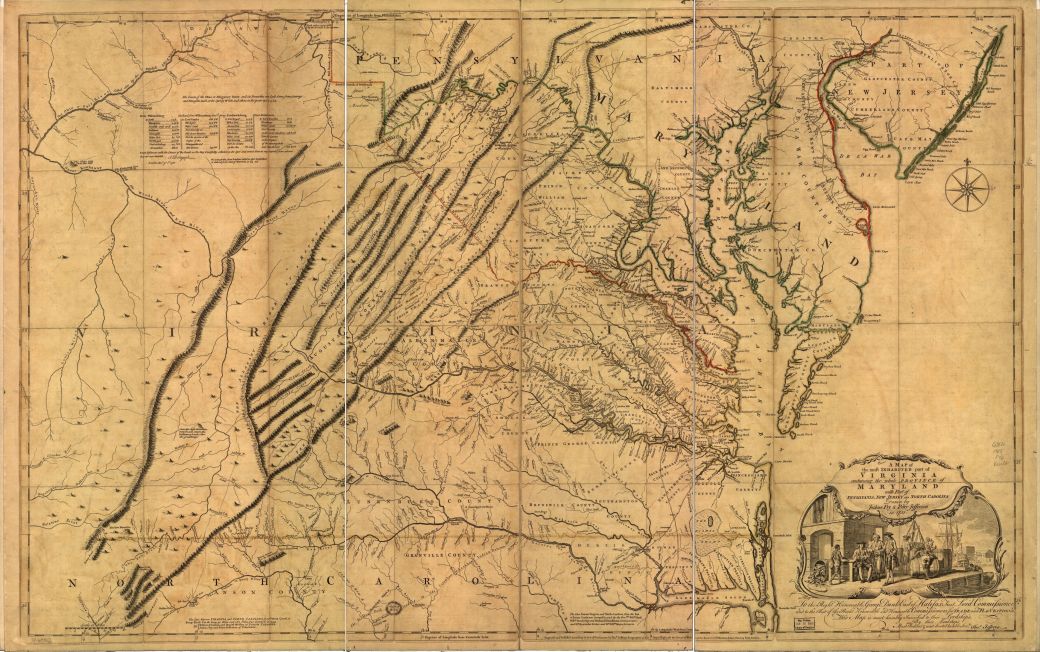 A map of the most inhabited part of Virginia containing the whole province of Maryland with part of Pensilvania, New Jersey and North Carolina, 1747