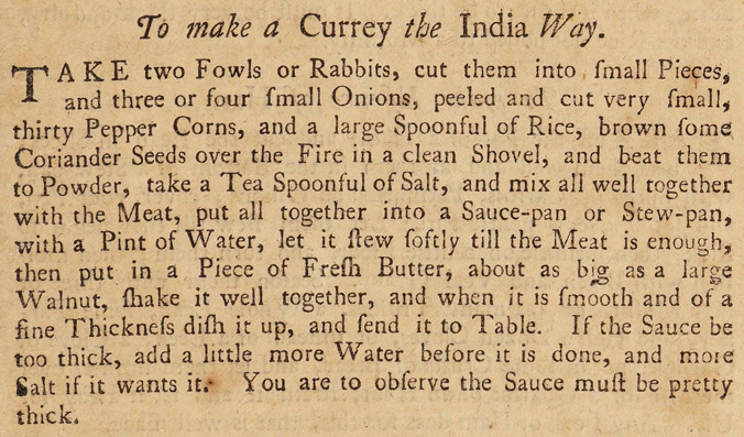 'To make a Currey the India Way' from Hannah Glasse